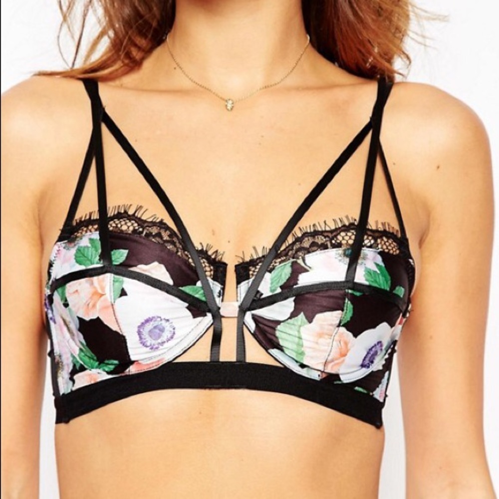 Floral Satin Strappy Lingerie Set